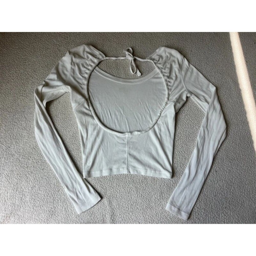 Lululemon Open Back Tie Crop White Long Sleeve Shirt Womens 6